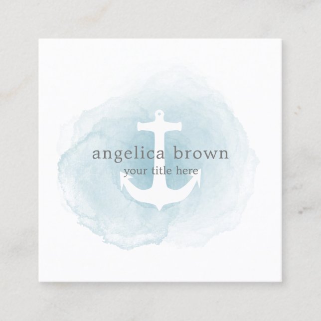 Blue Watercolor Anchor Business Card (Front)