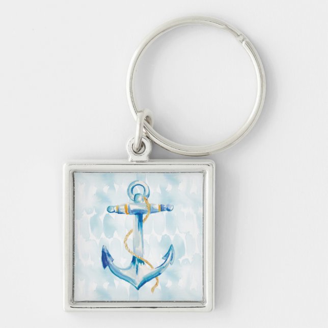 Blue Watercolor Anchor Key Ring (Front)