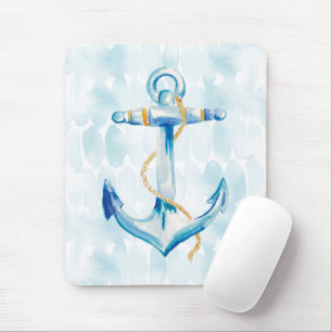 Blue Watercolor Anchor Mouse Pad