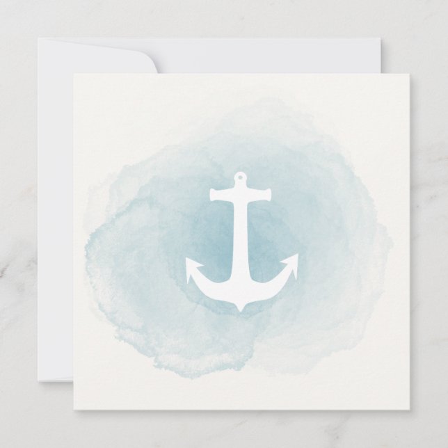 Blue Watercolor Anchor Nautical Invitation (Front)