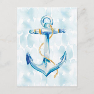 Blue Watercolor Anchor Postcard