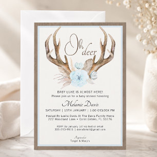 Blue Watercolor Antler Baby Shower Invitation – Ru