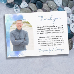 Blue Watercolor Arch Photo Sympathy Thank You Card