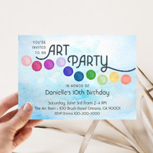 Blue Watercolor Art Birthday Party Invitation