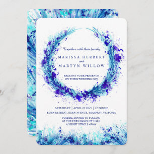 Blue watercolor art splat wedding invitations