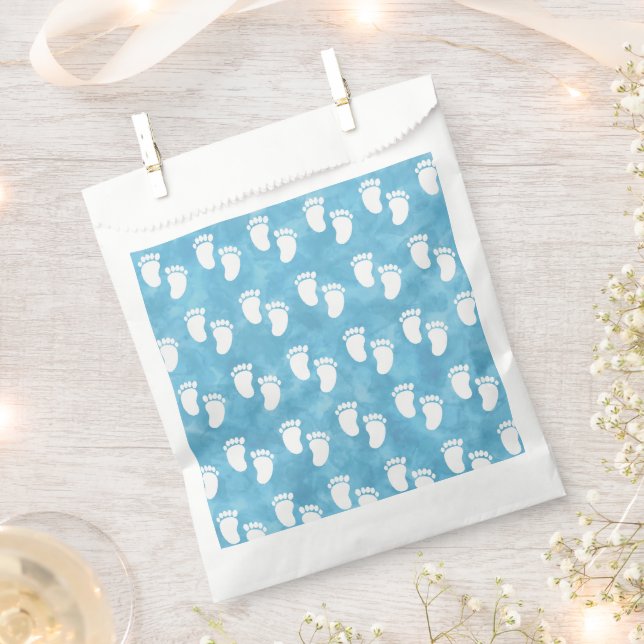 Blue Watercolor Baby Shower Footprint Pattern Favour Bag (Clipped)