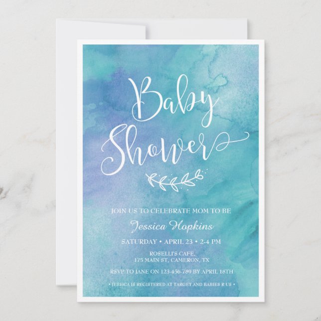 Blue Watercolor Baby Shower invitation (Front)