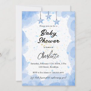 Blue Watercolor Baby Shower Invitation