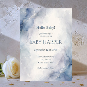 Blue Watercolor Baby Shower Invitation Elegant