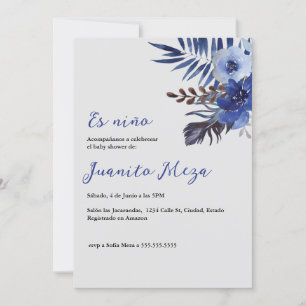 Blue watercolor baby shower invitation for boy