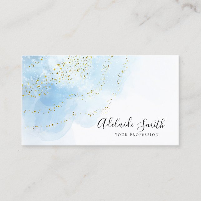 blue watercolor background business card (Front)