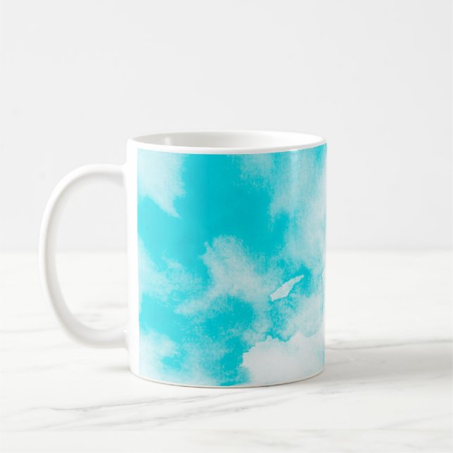 Blue watercolor background coffee mug (Left)