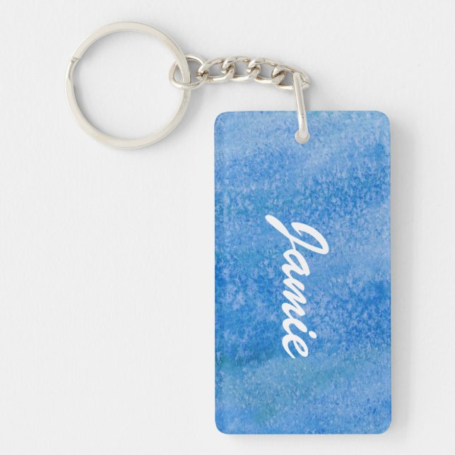 Blue Watercolor Background Key Ring (Front)