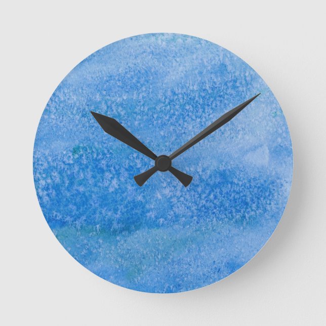 Blue Watercolor Background Round Clock (Front)