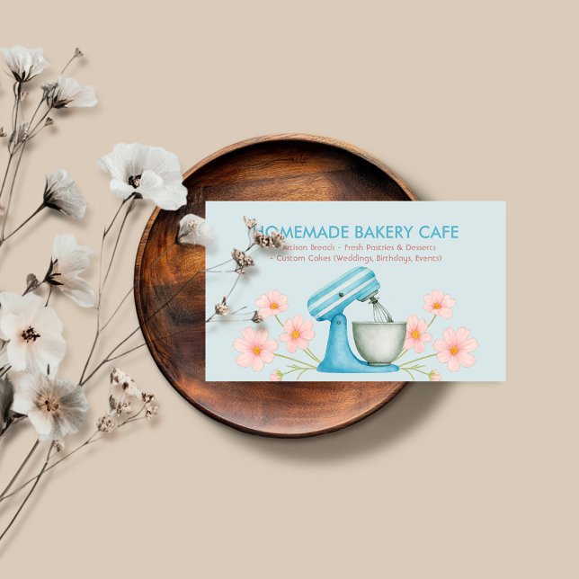 Blue Watercolor Bakery Logo Floral Business Card (Creator Uploaded)
