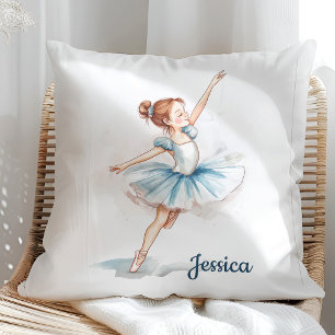 Blue Watercolor Ballerina Dancer Cushion