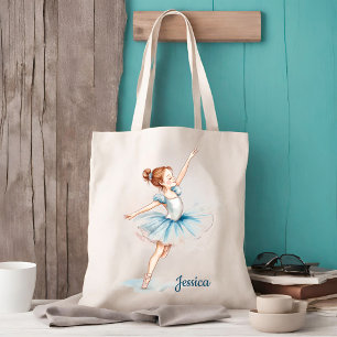 Blue Watercolor Ballerina Dancer Natural Tote Bag
