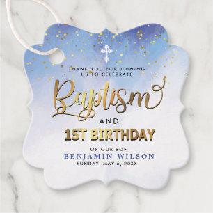 Blue Watercolor Baptism & First Birthday Thank You Favour Tags