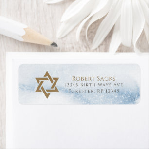 Blue Watercolor Bar Mitzvah Return Address Label