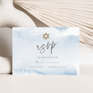 Blue Watercolor Bar Mitzvah RSVP Card