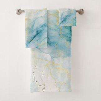 Blue watercolor bath towel set