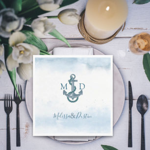 Blue Watercolor Beach Anchor Nautical Wedding  Napkin