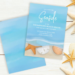 Blue Watercolor Beach Coastal Nautical Whimsical Invitation