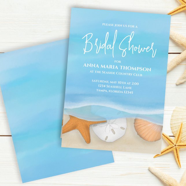Blue Watercolor Beach Coastal Nautical Whimsical Invitation (Creator Uploaded)