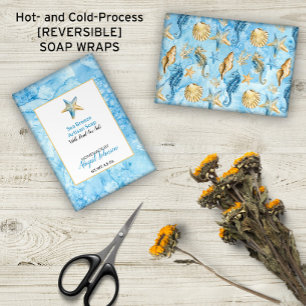 Blue Watercolor Beach-Themed Artisan Soap Wraps