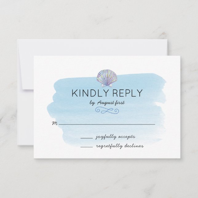 Blue Watercolor Beach Wedding RSVP Card (Front)