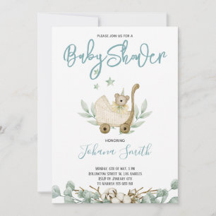Blue Watercolor Bear Baby Shower Invitation