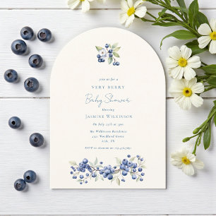 Blue Watercolor Berry Baby Shower Arch Invitation
