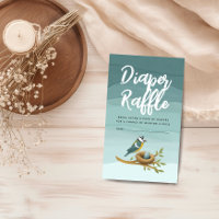 Blue Watercolor Bird Baby Shower Diaper Raffle