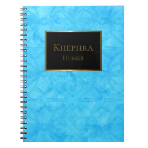 Blue Watercolor Black And Gold Name Notebook