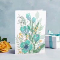 Blue Watercolor Blooms Business Happy Birthday