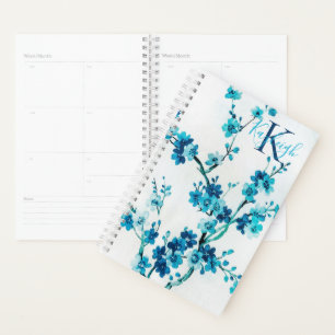 Blue Watercolor Blooms   Monogrammed Planner