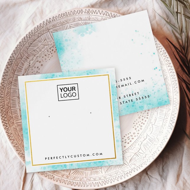 Blue watercolor border logo earring display card (Blue watercolor border logo earring display card)