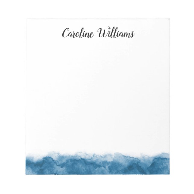 Blue watercolor border personalised name notepad (Front)