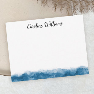 Blue watercolor border personalized name note card