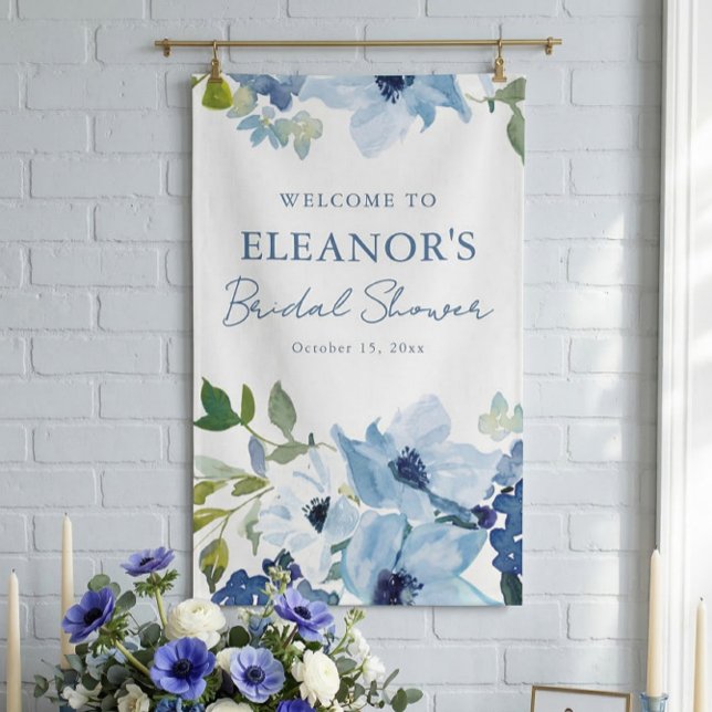Blue Watercolor Botanical Custom Shower Welcome Banner (Creator Uploaded)