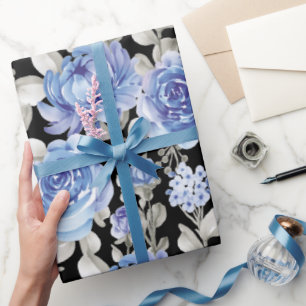 blue watercolor botanical drawing vintage unique wrapping paper