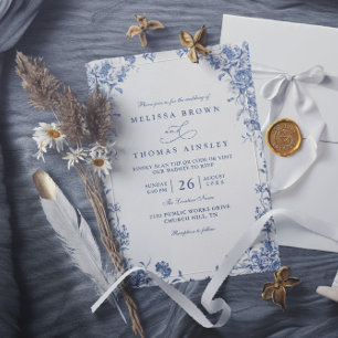 Blue Watercolor Botanical Florals QR Code Wedding Invitation