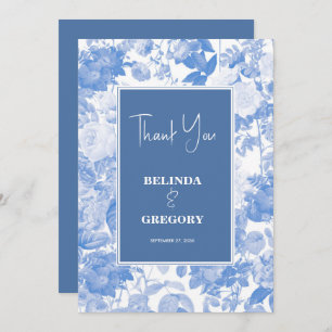 Blue Watercolor Botanical Florals Wedding  Thank You Card