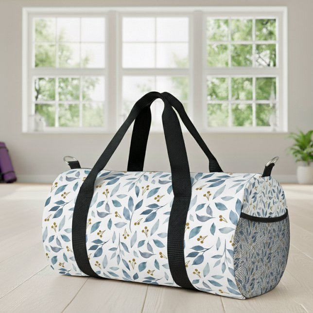 Blue Watercolor Botanical Pattern  Duffle Bag (Creator Uploaded)