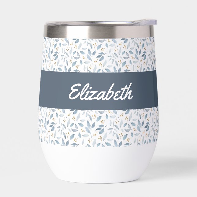 Blue Watercolor Botanical Pattern Name (Left)