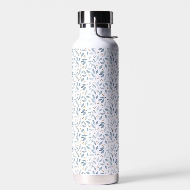 Blue Watercolor Botanical Pattern  Water Bottle (Left)