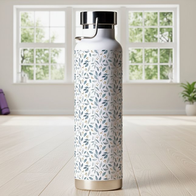 Blue Watercolor Botanical Pattern  Water Bottle (Creator Uploaded)