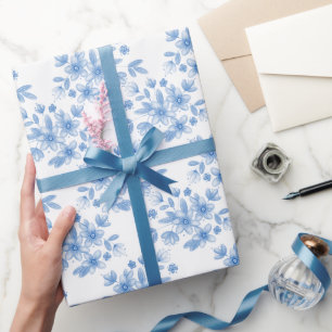 Blue Watercolor Bouquet Pattern    Wrapping Paper