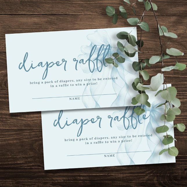 Blue Watercolor Bow Baby Shower Diaper Raffle Enclosure Card (Creator Uploaded)