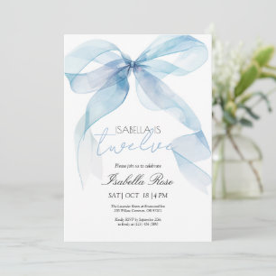 Blue Watercolor Bow Birthday Invitation